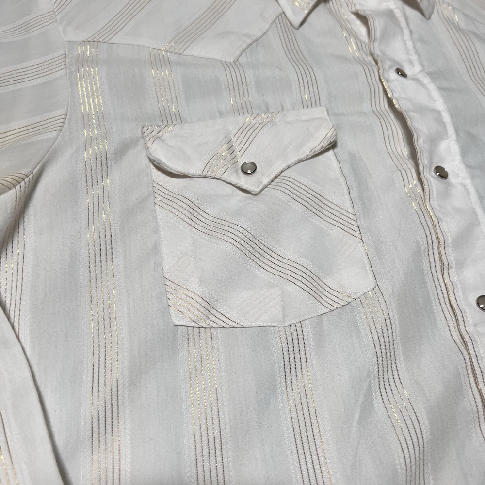 Vintage Panhandle Slim Pearl Snap LG White Gold Stripes Rodeo Cowboy Button Up‎